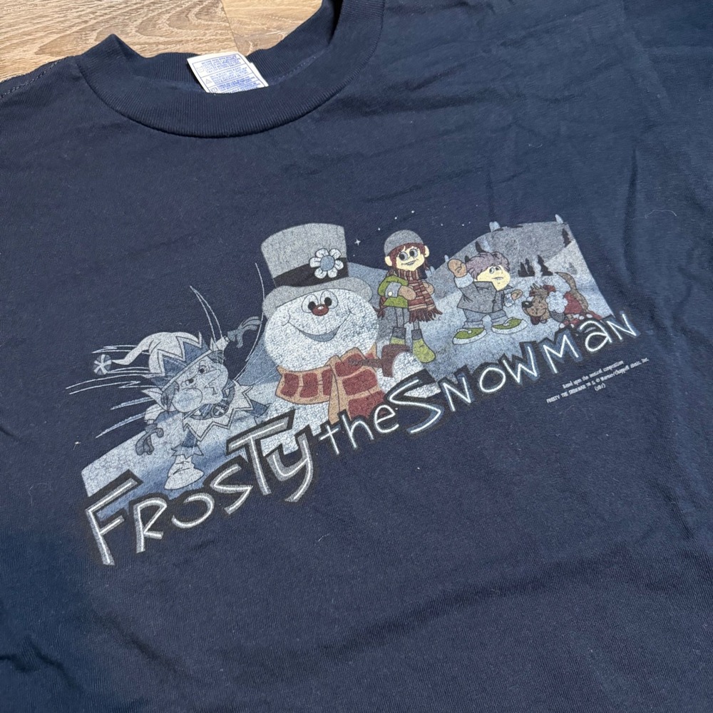 Vintage Frosty the Snowman Graphic T-Shirt Mens Medium Navy Blue Tennessee River - Picture 4 of 4